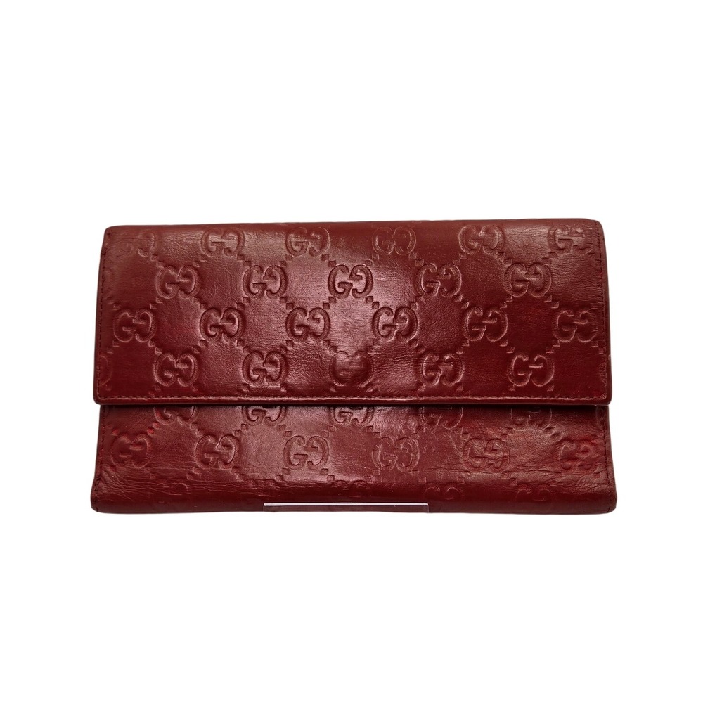 Gucci GG Embossed Continental Wallet Snap Closure‎ Red Leather Authentic